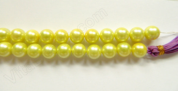 Pearl Shell - Olive Yellow - Smooth Round Beads 16"    12 mm