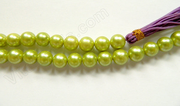 Pearl Shell - Olive Green - Smooth Round Beads 16"    10 mm