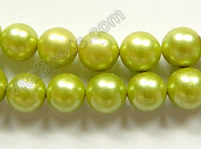 Pearl Shell - Olive Green - Smooth Round Beads 16"    10 mm