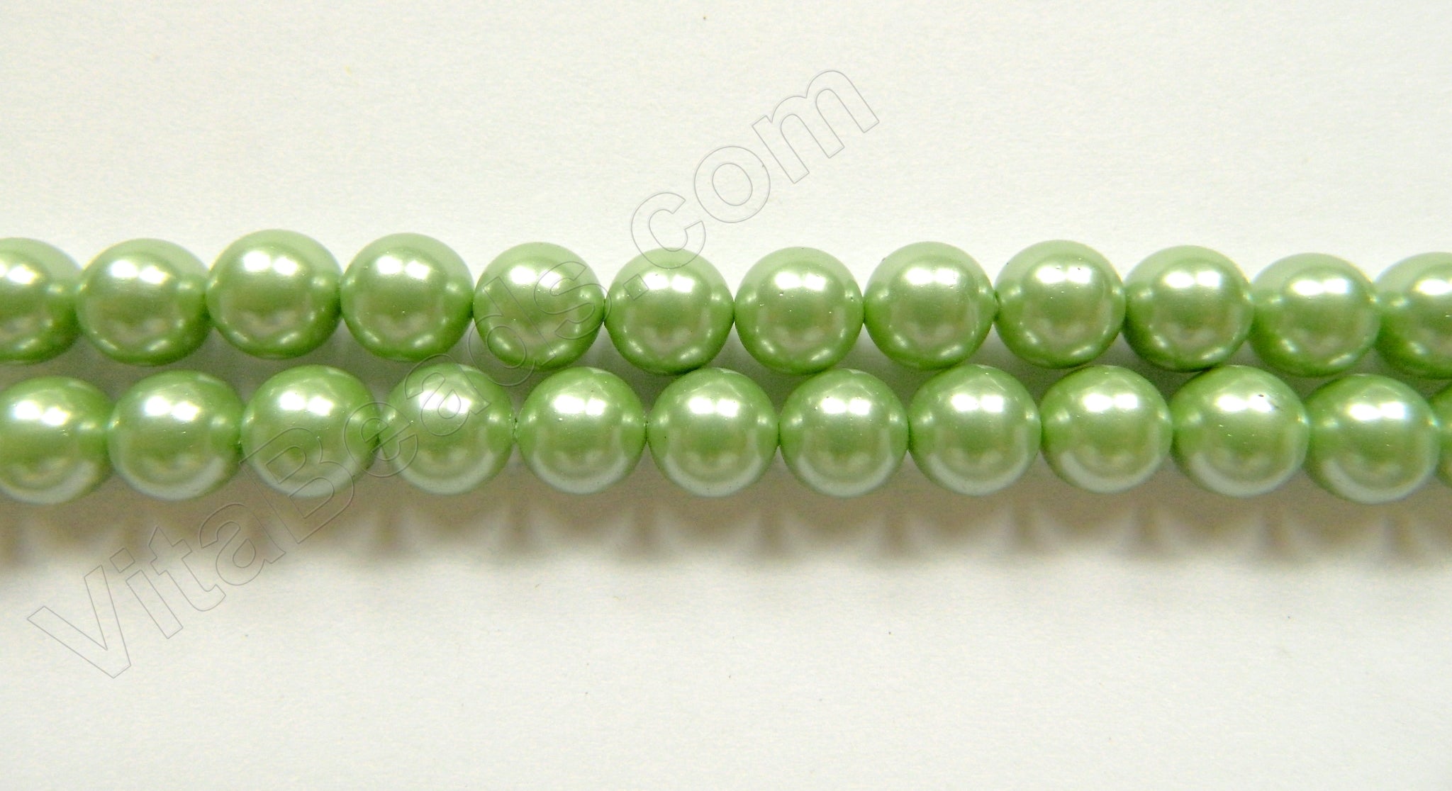 Glass Pearl  -  Light Green - Smooth Round Beads 16"    8 mm