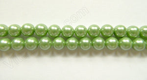 Glass Pearl  -  Light Green - Smooth Round Beads 16"    8 mm