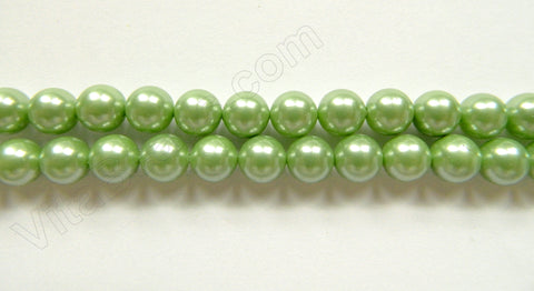 Glass Pearl  -  Light Green - Smooth Round Beads 16"    8 mm