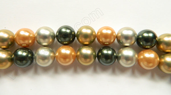Pearl Shell - Mixed 4 Color - Smooth Round Beads 16"    12 mm