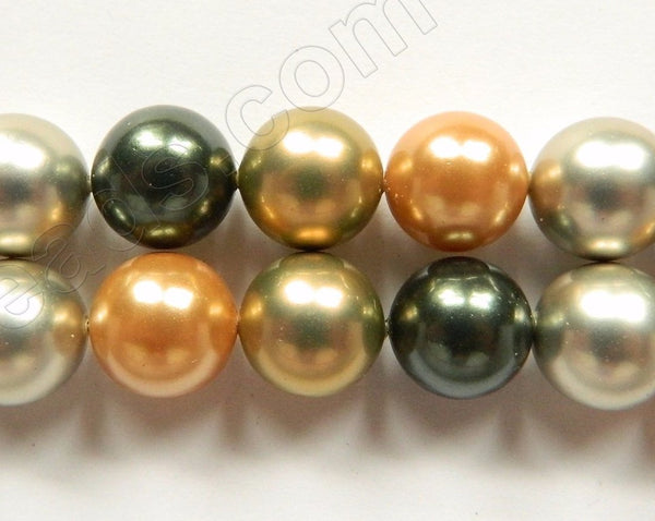 Pearl Shell - Mixed 4 Color - Smooth Round Beads 16"    12 mm