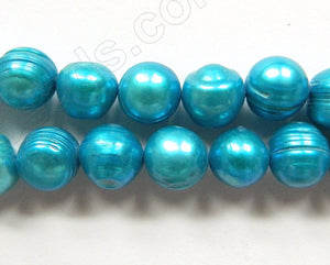 Fresh Water Pearls  -  Deep Aqua Blue Potato  16"