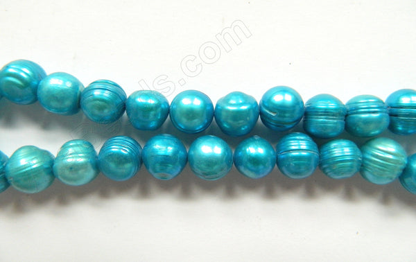 Fresh Water Pearls  -  Deep Aqua Blue Potato  16"