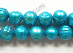 Fresh Water Pearls  -  Deep Aqua Blue Potato  16"