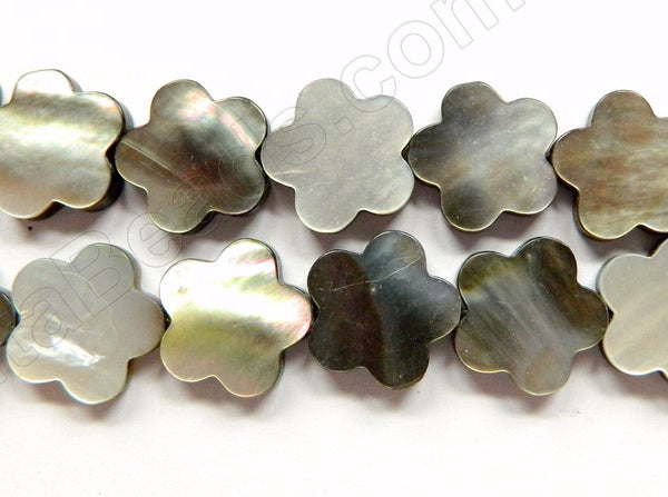 Mother of Pearl (Grey Shell)  -  Carved 5-Petal Flower Strand  16"    18 mm