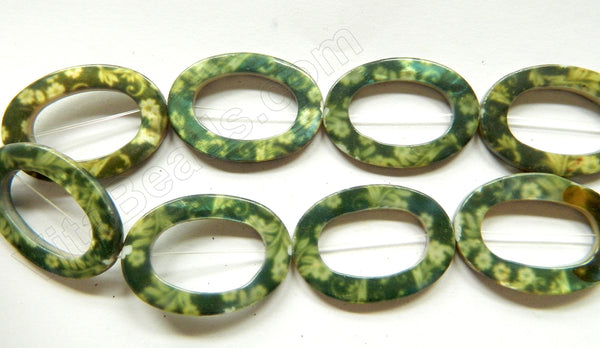 MOP Shell  -  Spring Green Flowers  -  Ovals Donut  16"