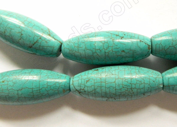 Cracked Chinese Turquoise  -  Round Long Rice  16"