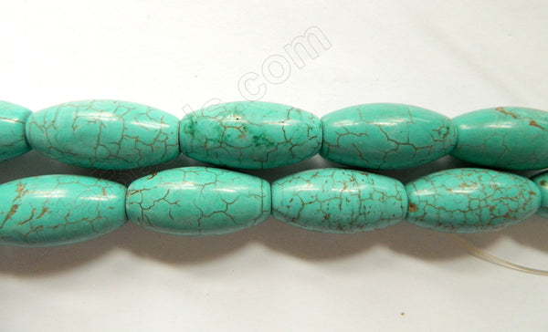 Cracked Chinese Turquoise  -  Round Long Rice  16"