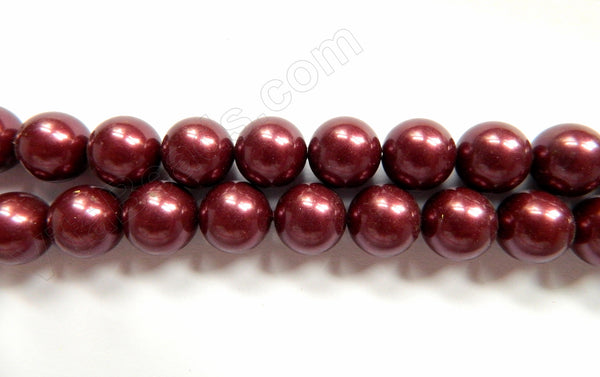 Pearl Shell - Dark Red - Smooth Round Beads 16"