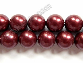 Pearl Shell - Dark Red - Smooth Round Beads 16"