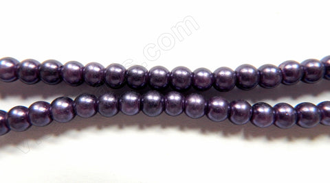 Glass Pearl   -  Dark Purple  -  Smooth Round 16"     6mm