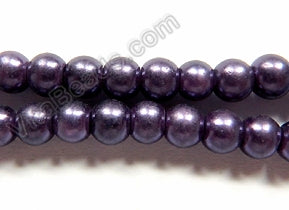 Glass Pearl   -  Dark Purple  -  Smooth Round 16"     6mm