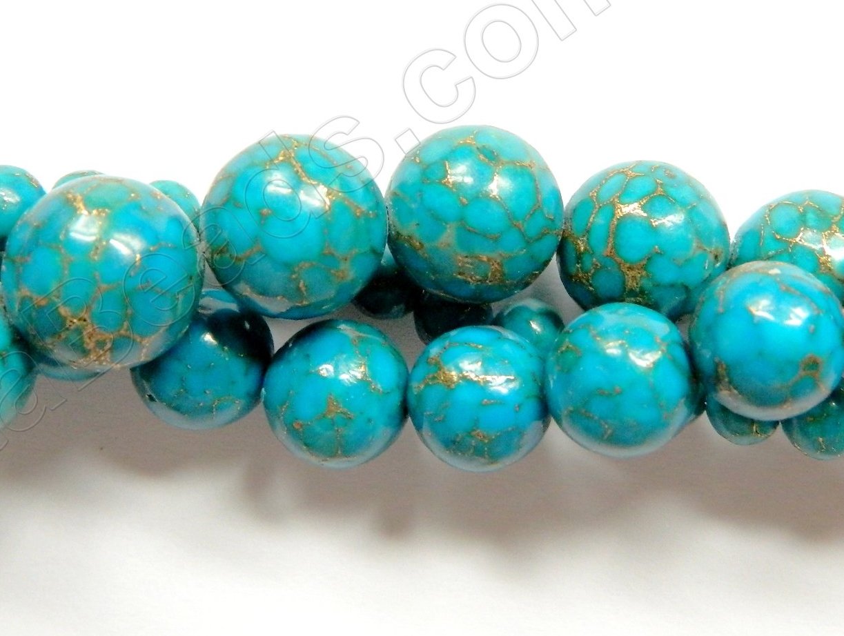 Blue Prase Turquoise  -  Smooth Round Beads   16"