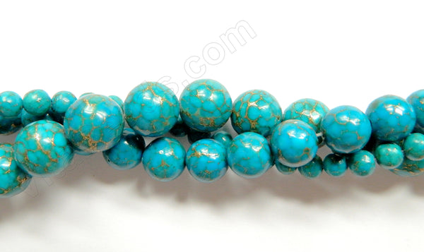 Blue Prase Turquoise  -  Smooth Round Beads   16"