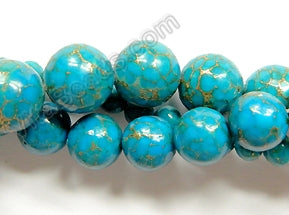 Blue Prase Turquoise  -  Smooth Round Beads   16"