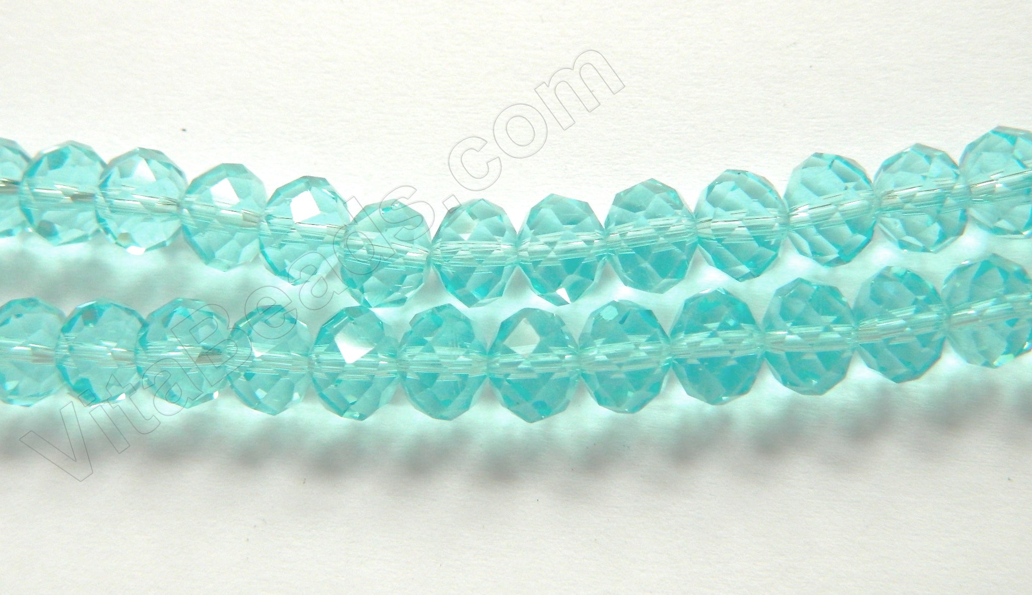 Deep Aqua Crystal Quartz  -  Faceted Rondel  16"     5 x 8 mm