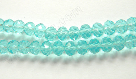 Deep Aqua Crystal Quartz  -  Faceted Rondel  16"     5 x 8 mm