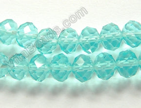 Deep Aqua Crystal Quartz  -  Faceted Rondel  16"     5 x 8 mm