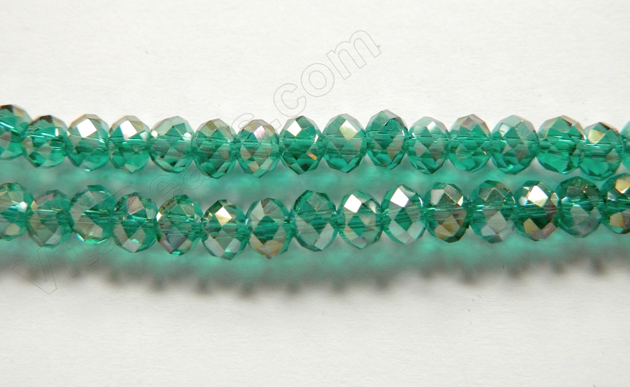 AB Coated Paris Green Crystal Qtz  -  Faceted Rondel  16"      6 mm