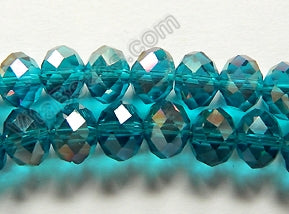AB Coated London Blue Crystal Qtz  -  Faceted Rondel  16"     5 x 8 mm