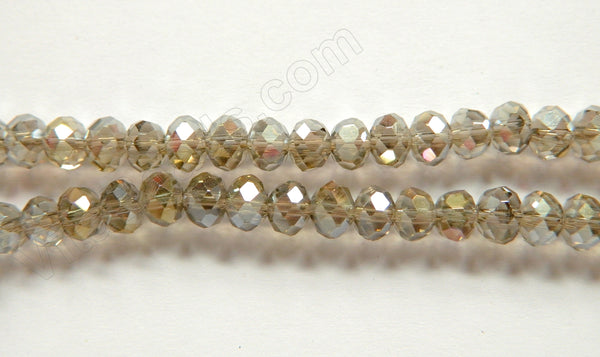 AB Coated Smoky Crystal Qtz  -  Faceted Rondel  16"     6 mm