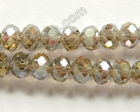 AB Coated Smoky Crystal Qtz  -  Faceted Rondel  16"     6 mm