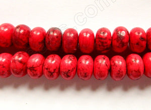 Dark Red Crack Turquoise  -  Smooth Rondel  16"     12 x 8 mm