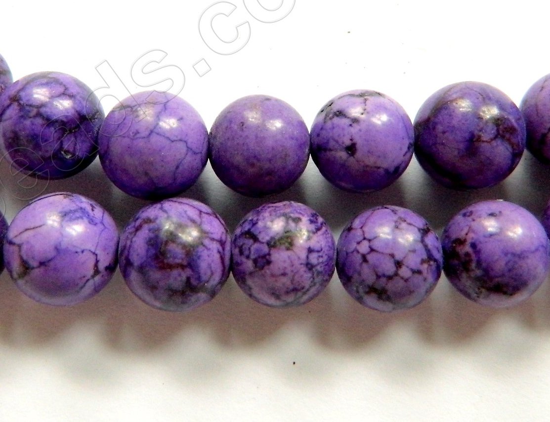 Dark Purple Cracked Turquoise - Smooth Round Beads   16"