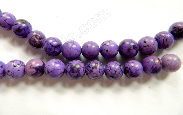 Dark Purple Cracked Turquoise - Smooth Round Beads   16"