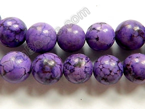 Dark Purple Cracked Turquoise - Smooth Round Beads   16"