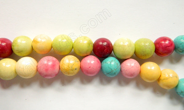 Mixed Crack Turquoise Light  -  Smooth Round Beads  16"    12 mm