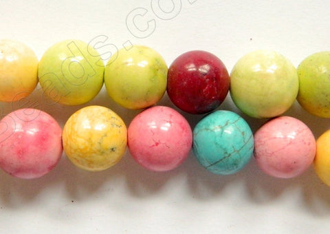 Mixed Crack Turquoise Light  -  Smooth Round Beads  16"    12 mm