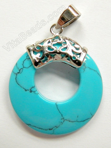 Smooth Pendant - Drop Donut w/ Brass Bail   Howlite Turquoise