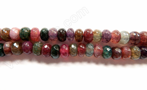 Mixed Dark Tourmaline Fire Agate  -  Faceted Rondels  16"