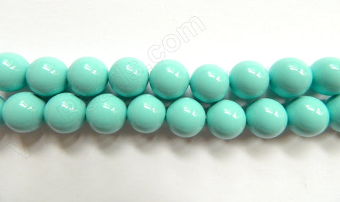 MOP Shell Pearl  -  Turquoise Blue  -  Smooth Round Beads 16"