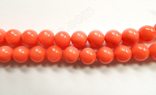 MOP Shell Pearl  -  Orange Red  -  Smooth Round Beads 16"    10 mm
