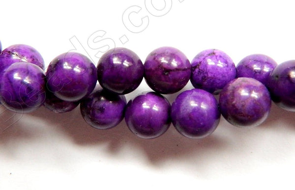 Dark Purple Cracked Turquoise - Smooth Round Beads   16"