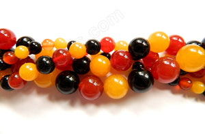 Mixed Carnelian, Black Onyx, Yellow Agate  -  Smooth Round  16"