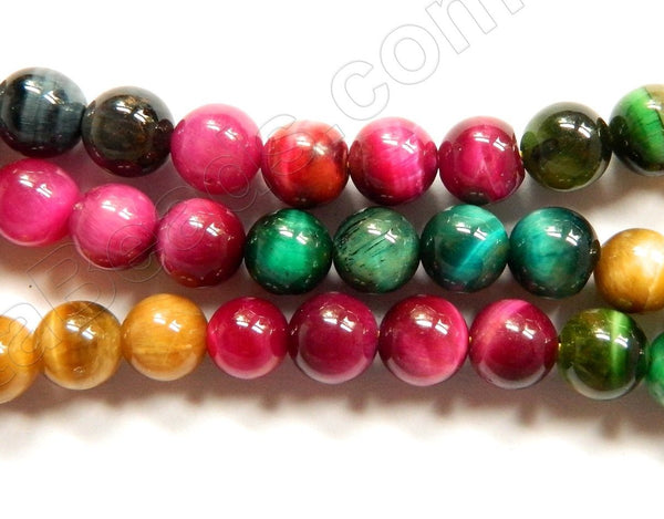 Mixed 5 Color Tiger Eye AAA  -  Smooth Round  16"    8mm