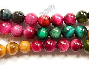 Mixed 5 Color Tiger Eye AAA  -  Smooth Round  16"    8mm