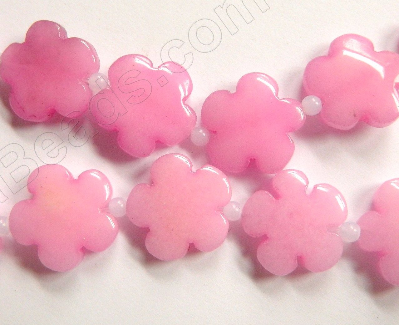 Pink Jade  -  Carved 5 Petal Flower Strand  16"