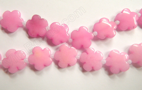 Pink Jade  -  Carved 5 Petal Flower Strand  16"