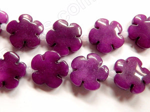 Dark Purple Jade  -  Carved 5 Petal Flower Strand  16"    20 mm
