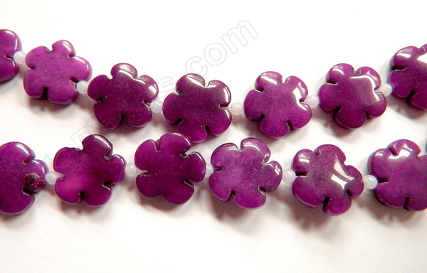 Dark Purple Jade  -  Carved 5 Petal Flower Strand  16"    20 mm