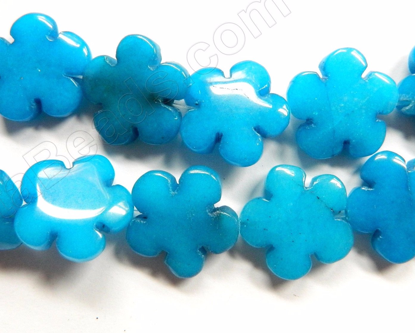 Blue Robin Jade  -  Carved 5 Petal Flower Strand  16"    20 mm