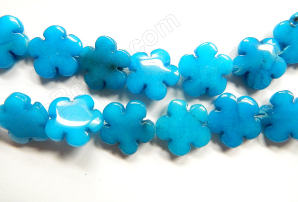 Blue Robin Jade  -  Carved 5 Petal Flower Strand  16"    20 mm