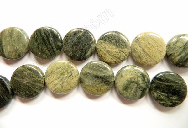 Green Silver Leaf Jasper  -  Puff Coins  16"
